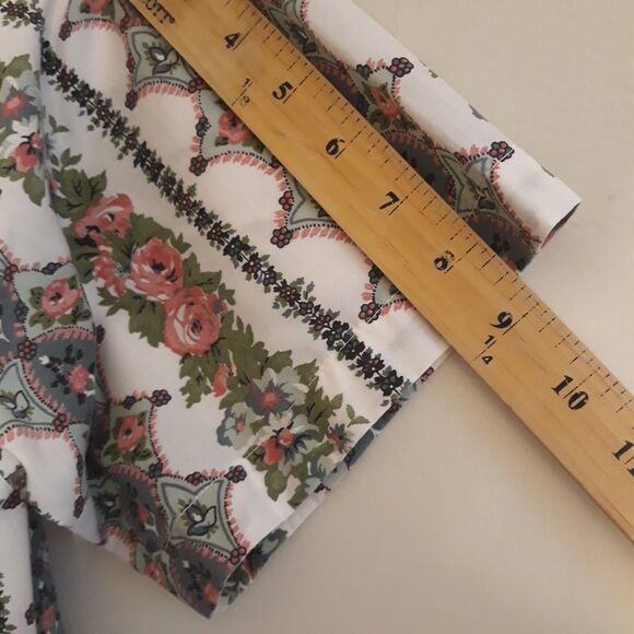 Liz Thomas Shirt Women'Med White Green Pink  Floral Button Down Shoulder Pads - Picture 9 of 11